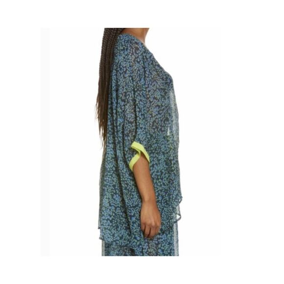 Free People Sleepin In Printed Shirt S Blue Kimono Cover Up Sheer Boho Relaxed - Picture 4 of 9